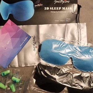 PrettyCare 3D Sleep Mask 2 Pack Eye Mask for Sleeping Ear Plugs Silk Travel Bag